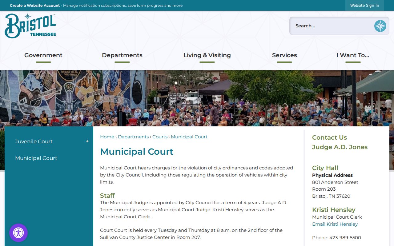Bristol Municipal Court information screen