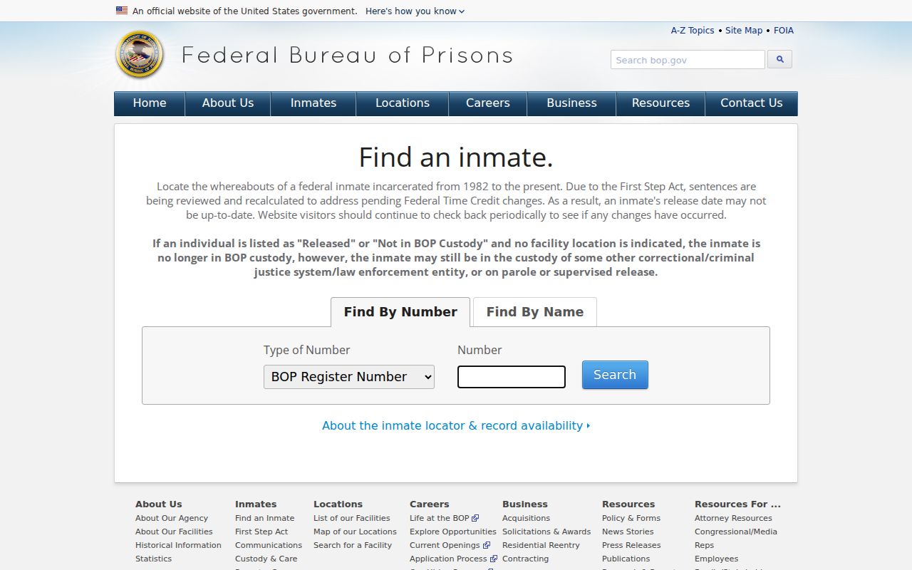 Bristol neighbors image of the federal inmate locator interface