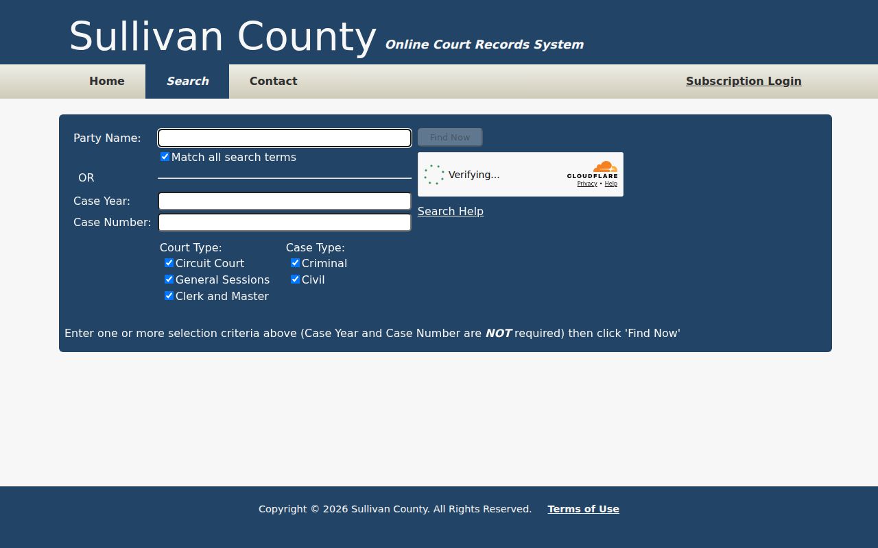 Bristol resident lookup through the Sullivan County court case search